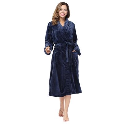 Women's Solid Color Lapel Bathrobe Autumn and Winter Face Towel Warm and Comfortable Long-sleeved Bathrobe Home Wear