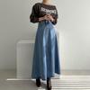 2026 Retro High-Slit Denim Midi Skirt
