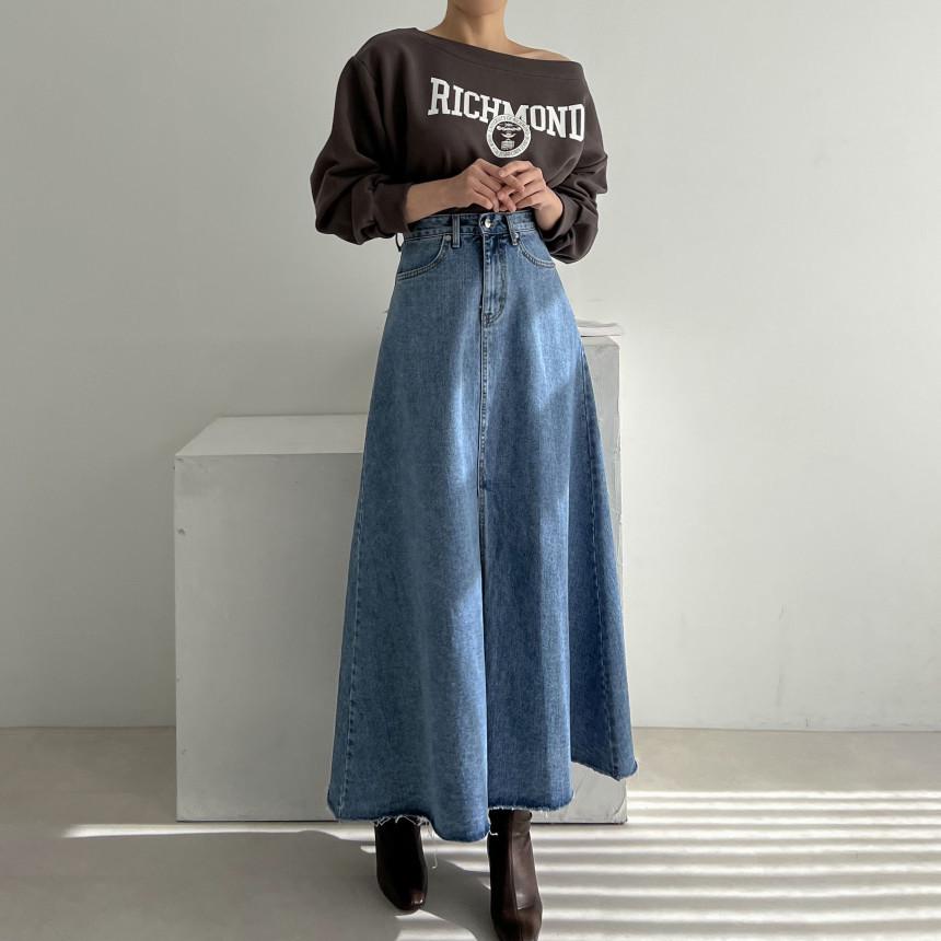 2026 Retro High-Slit Denim Midi Skirt M джинсовый синий