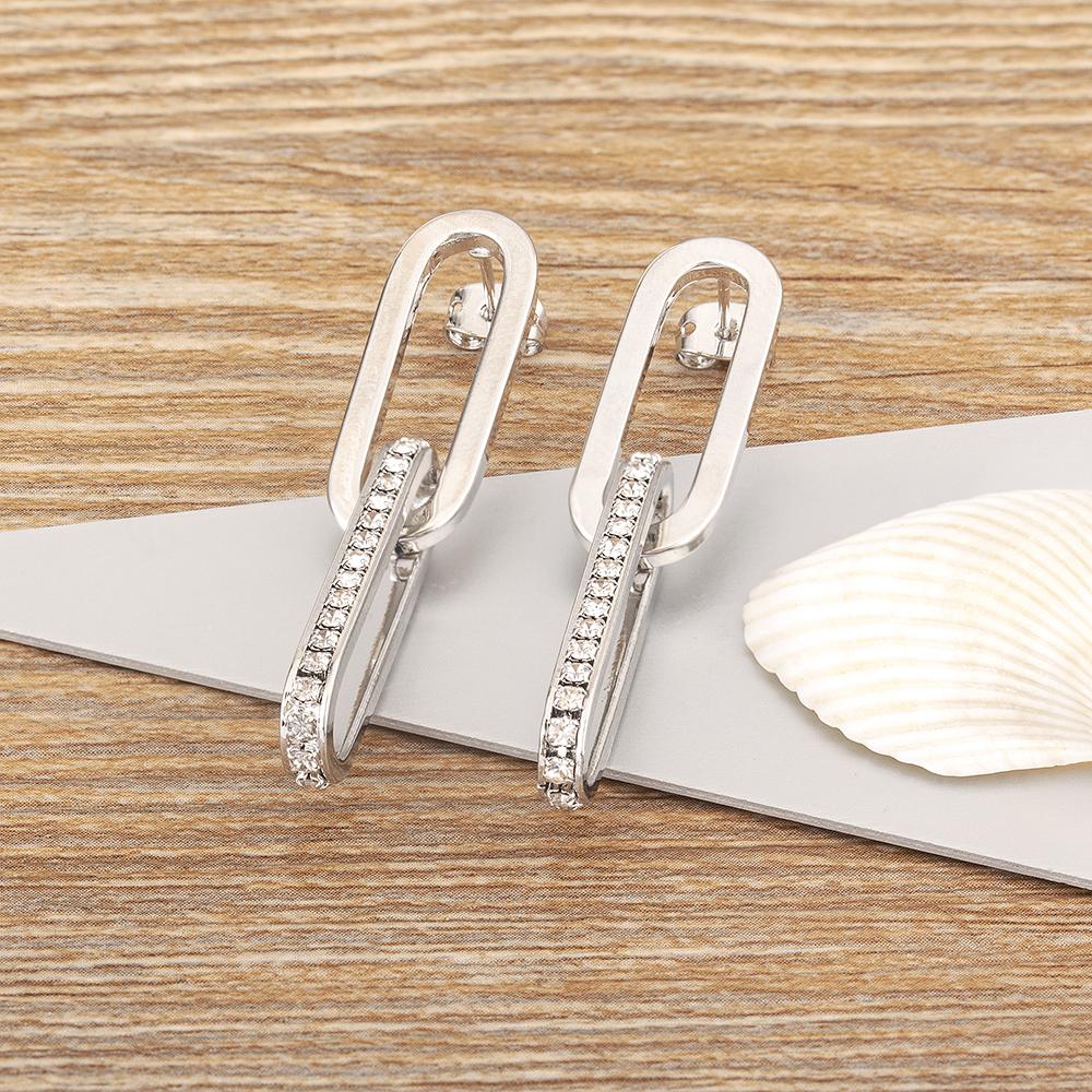 Orecchini a Catena Geometrici Micro Intarsiati in Zircone di Alta Qualità Personalizzati Nidin per Donna Temperamento Raffinato Gioielli in Stile Retrò