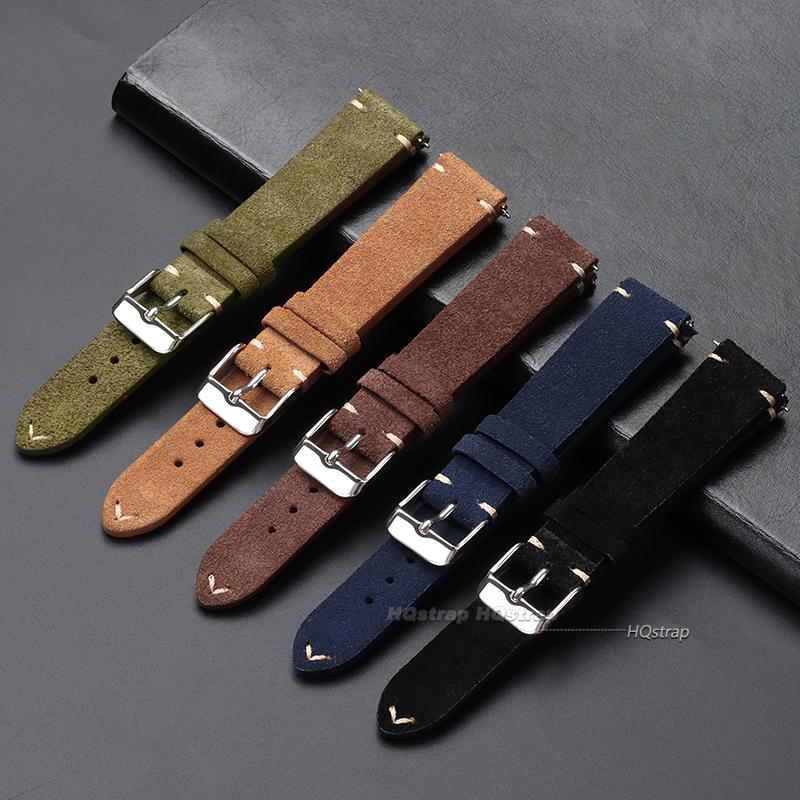Vintage Leather Suede Watch Strap 14mm 16mm 18mm 20mm 22mm Watchband Gray Blue Brown Watch Bands Quick Release Wristband Belt
