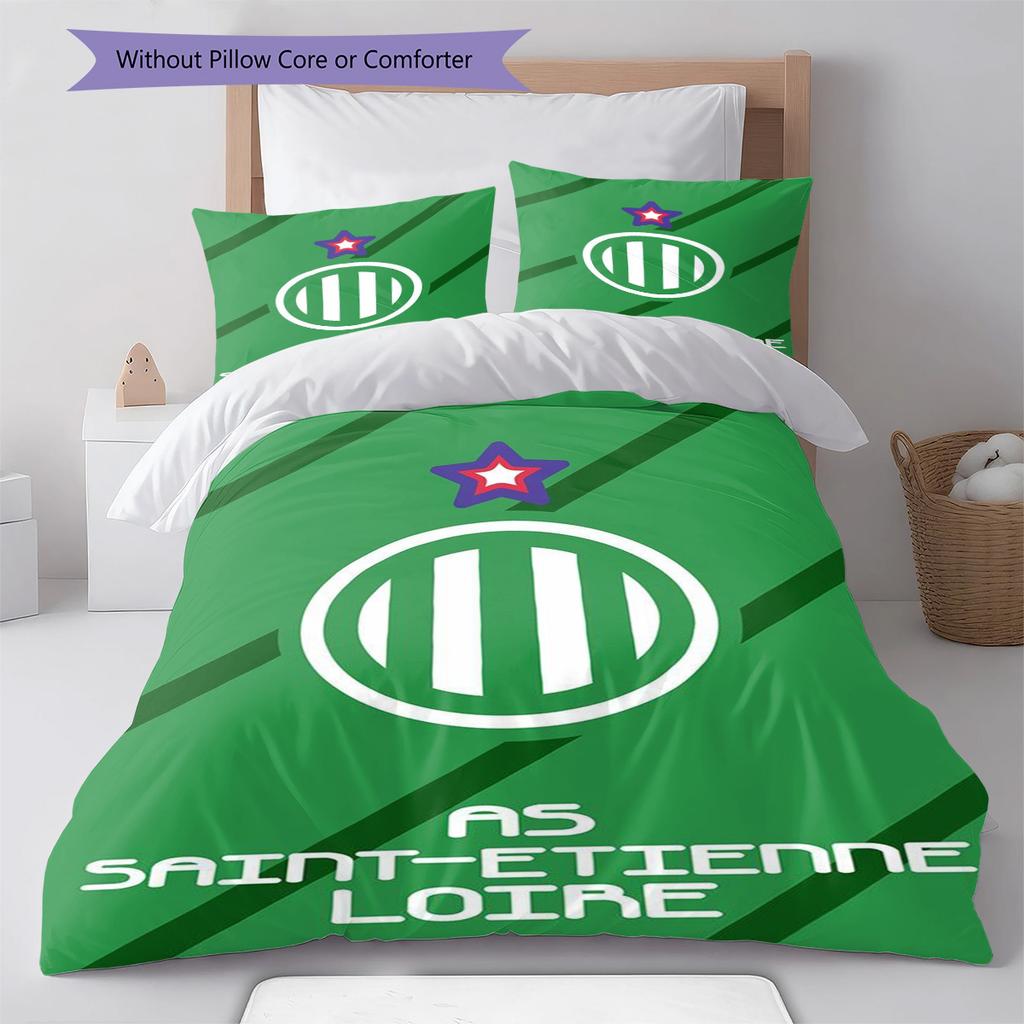 AS Saint-Étienne Pattern Bedding Set Quilt Cover Pillowcase Home Decor Gift (1 * Duvet Cover + 2 * Pillowcase, Without Core)