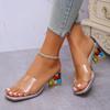 Women Crystal Sandals  New Spring Summer Open Toe Sandals Square Heels Beach Fashion Sandals Women