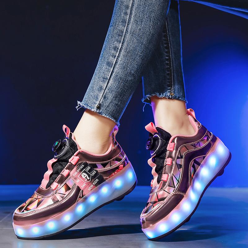 Children's runaway shoes Four-wheel LED light luminous shoes Shrinkable runaway shoes Sports student pulley shoes yo