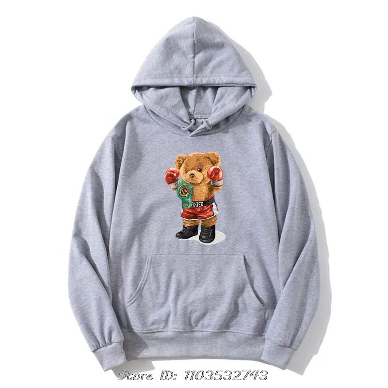 New 90's Boxing Bear Oversized Hoodie Clothing Men Hoody Harajuku Graphic Clothing Girl Tops Fashion Cotton Pullover Sweatshirt