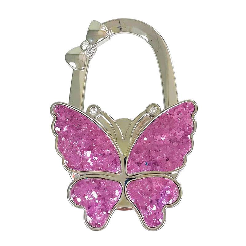 Large Matte Butterfly Hanging Bag Hook - Foldable Women's Bag Buckle & Portable Table Edge Hook for Luggage Accessories.