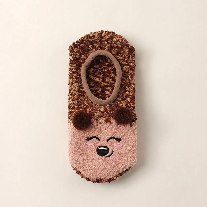 Fall/Winter Floor Socks Warm Non-slip Stockings Indoor Yoga Socks Low Calf Slipper Women Cute Hedgehog Home Hosiery Xmas Gifts