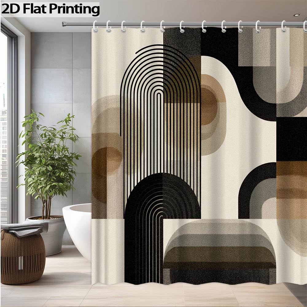 2D Flat Modern Abstract Shower Curtain Minimalist Geometric Light Brown Black Art Design Bathroom Decor Bath Hanging with Hook