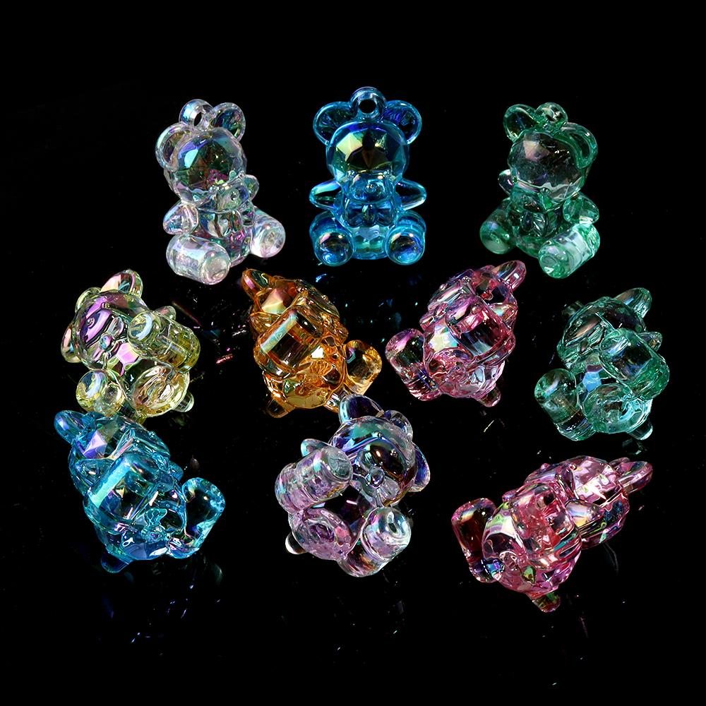 10Pcs/lot Acrylic Bear Charms Beads Colorful Transparent Gummy Cute Pendant for Handmade Necklace Earrings Jewelry Accessories