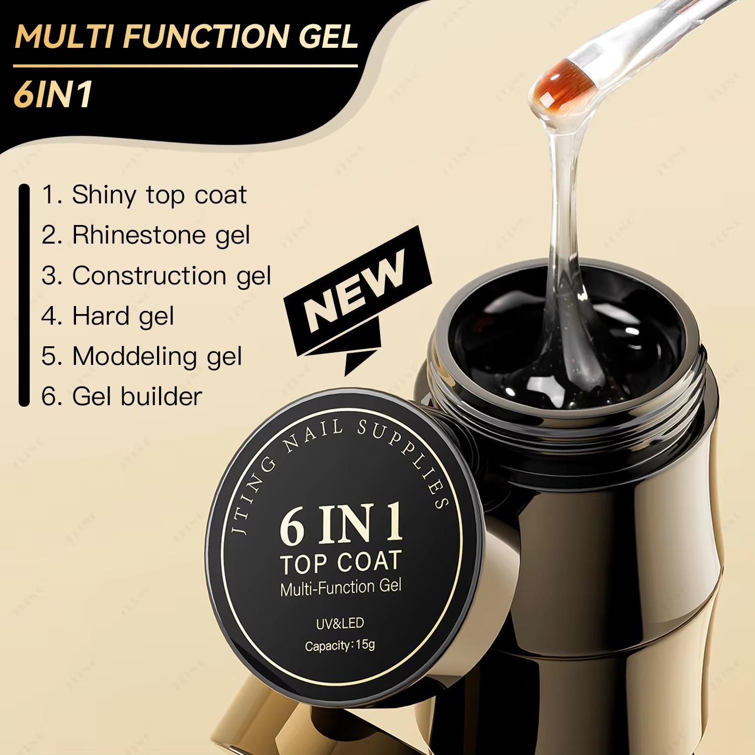 

JTING 6in1 Multifunction Gel Shiny Hard Top Coat Various Effect Construction Gel Builder Modelling Leveling Gel Nail Polish