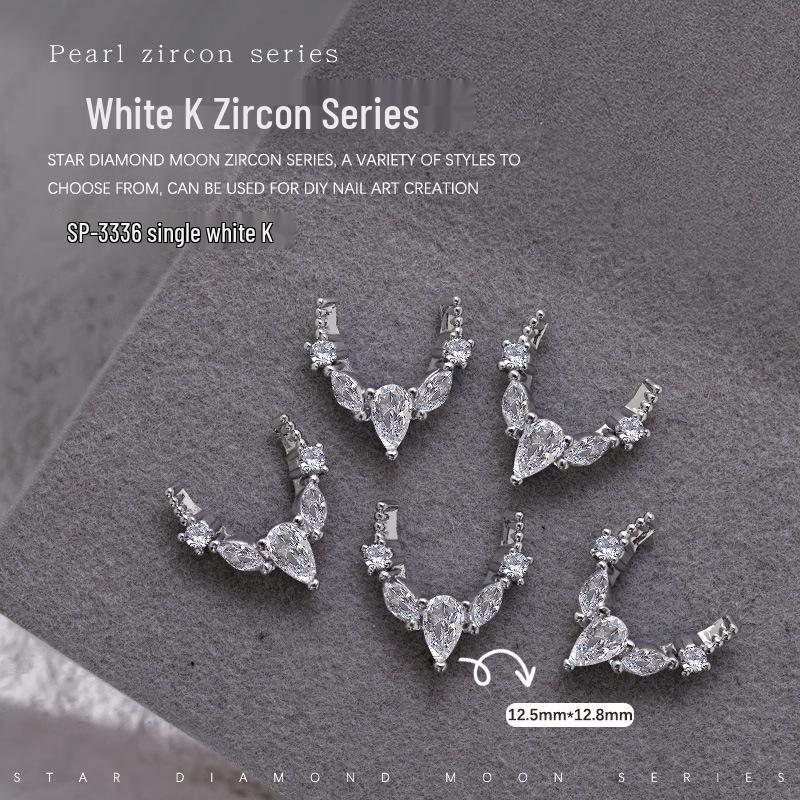 French Crescent Bow Full Diamond Heart V-shaped Zircon 3D Nail Art Decoration with Flat Bottom