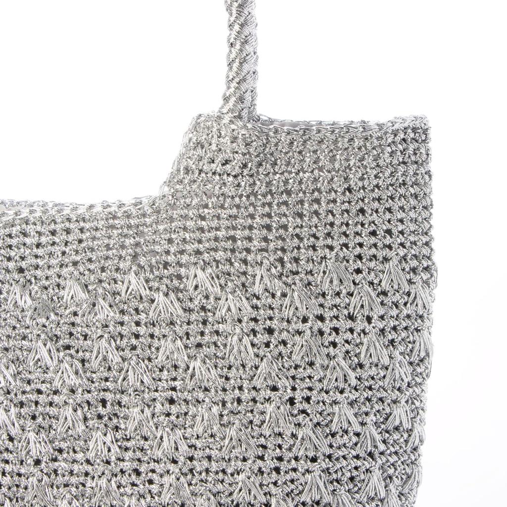 Metallic cord pattern knit tote bag