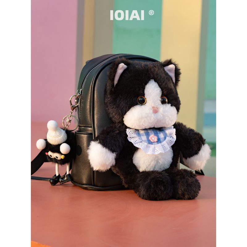 

Ioiai Design Style Schoolbag Female College Students Backpack Travel Bag Good-looking Lightweight Backpack Birthday Gift Black Kitten Backpack