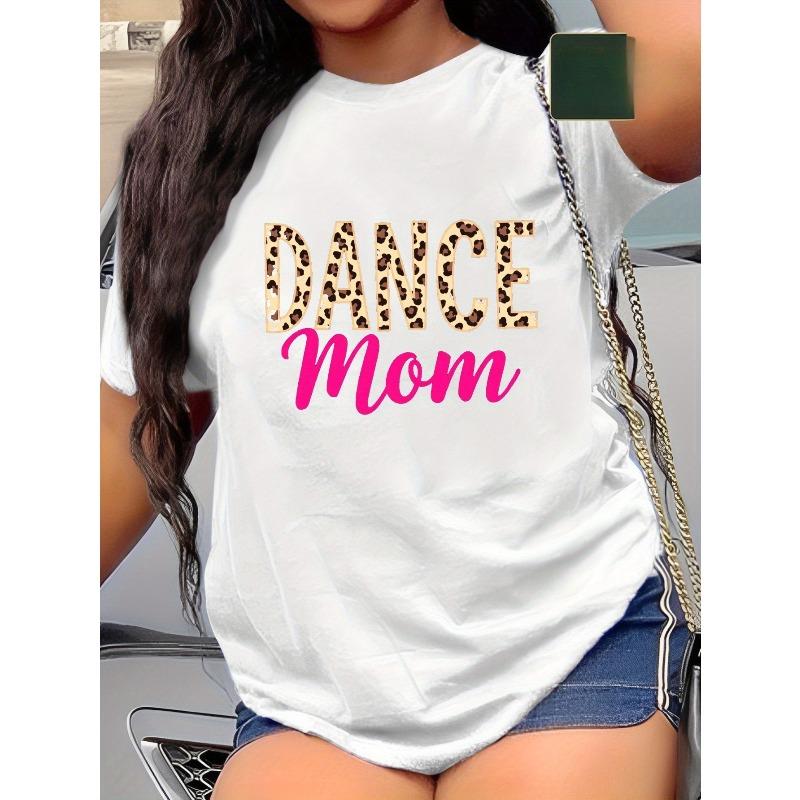 European Size Women S T-Shirt - Soft Pure Tee with Leopard Print, Black & Pink Graphic Shirt for Dance Moms, Casual Everyday & Dance Practice Outfits S