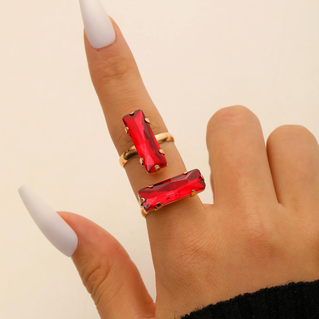 2pcs set Elegant Colorful Square Glass Zircon Stone Rings for Women Jewelry Anniversary Anti-allergy Crystal  Rings Gift