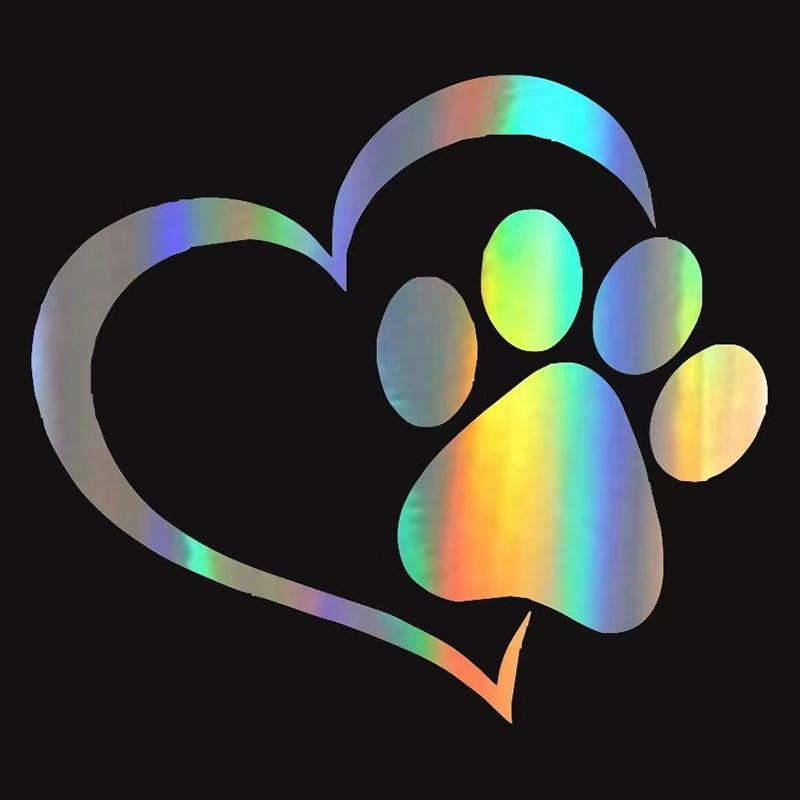 Love Heart Dog Paw Footprint Highly Reflective Sticker For Car Window Bumper Night Driving Warning Sign Reflector Animal Decal