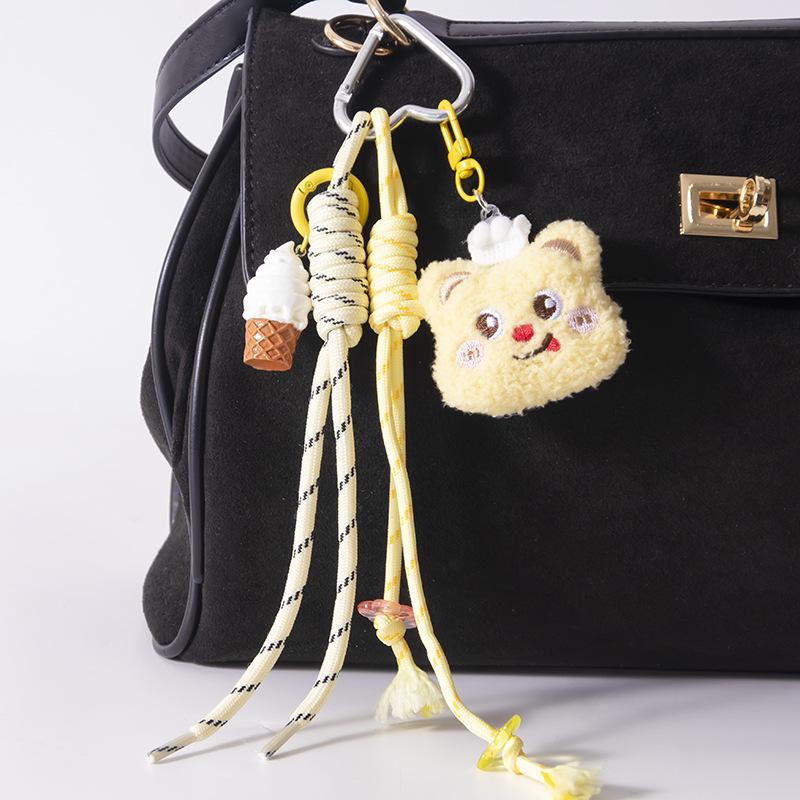 lovers cute Yellow Bear five-pointed star Backpack pendant ice cream braided rope Key Chain decoration