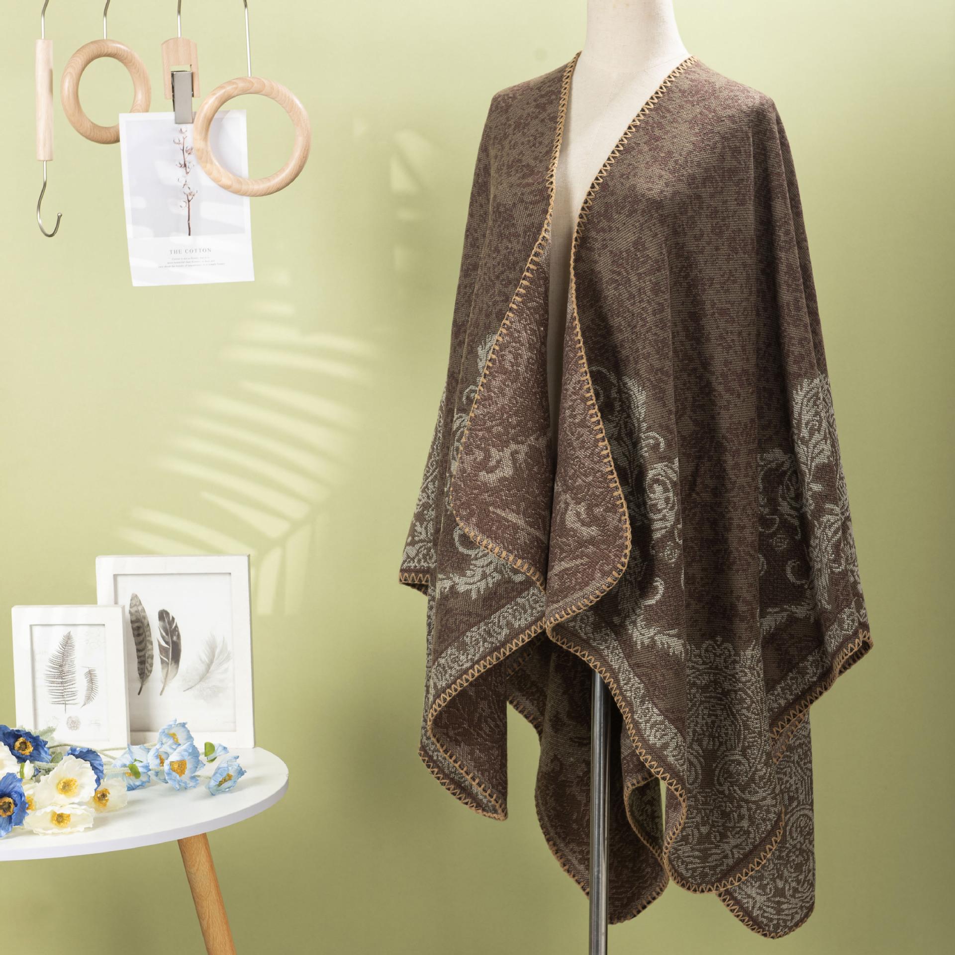 

Фабричный источник Премиум Чувство Ретро Узор Шаль Накидка Женская Уличная Поездка в Синьцзян Ветрозащитный Шарф Кардиган 132*147CM света кофе