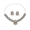 Vintage Geometric Silver Necklace Earring Set For Women With Glittering Crystals Spring