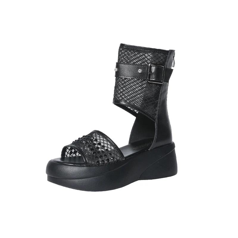 

Fashion Women s Sandals Mesh Upper Platform Sole Zipper Rhinestones Womens Shoes Dress Heel Wrap Personality Roman Sandalias De Mujer 35