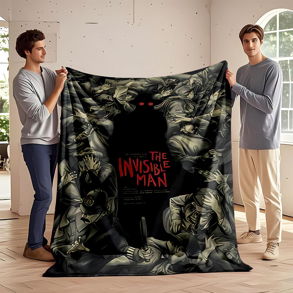 A central black void with red eyes, surrounded by distorted people. for all seasons blanket lunch break throw gift