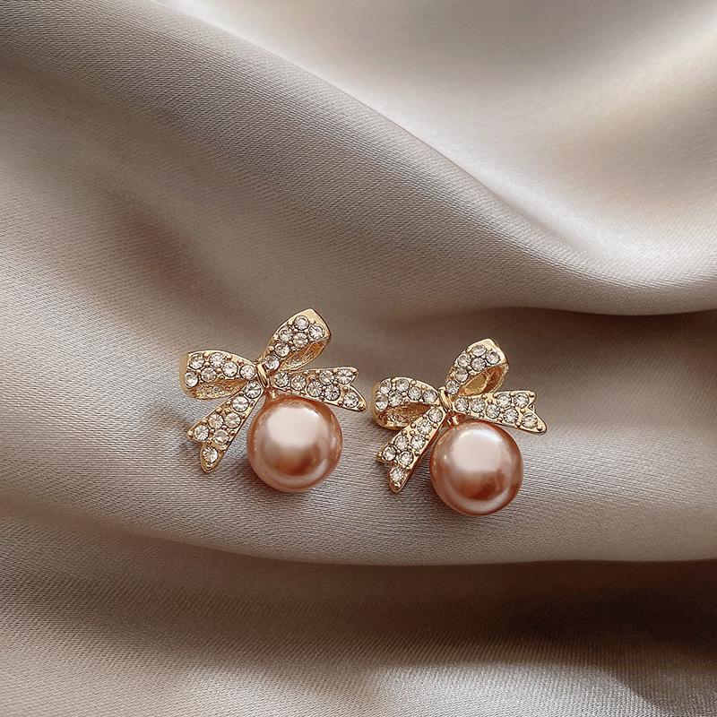 Korean Bow-Knot Pearl Earrings: Niche, Luxurious High-End Design