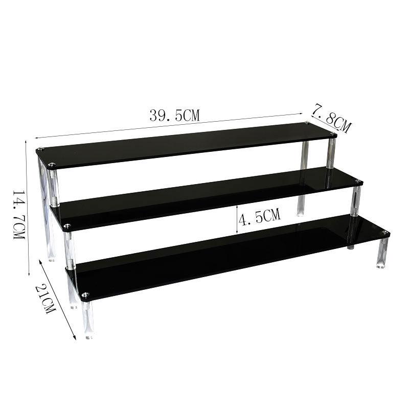 Black Acrylic Multi-Layer Display Stand for Model Figures, Bracelets, and Jewelry Storage.