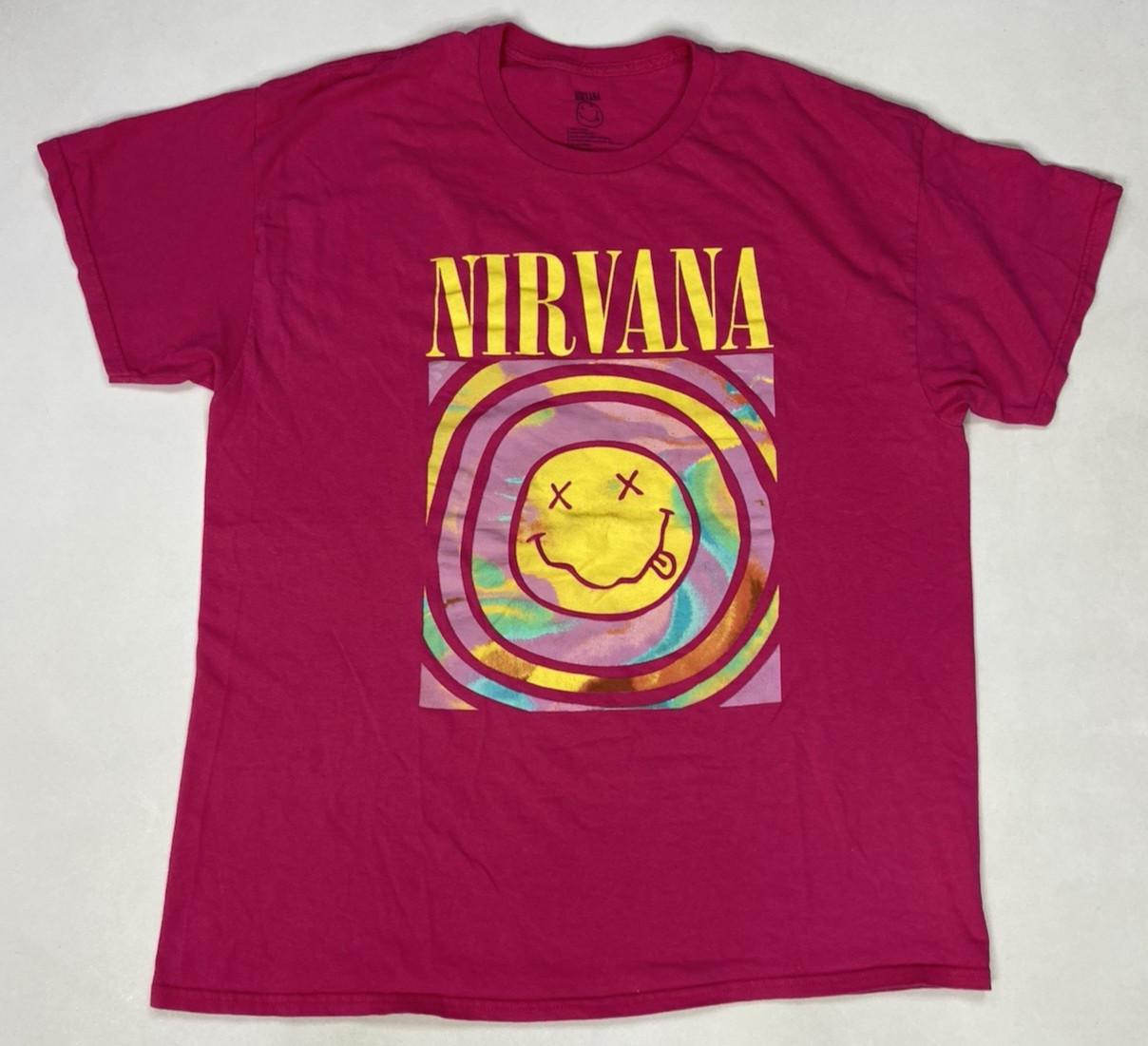 Nirvana Happy Face Graphic T-shirt Men XL Pink Short Sleeve Music XXXL