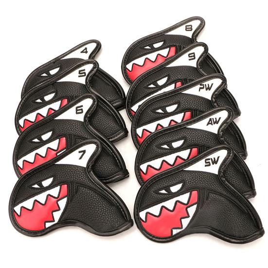 9Pcs Lightweight Waterproof Faux Leather Golf Club Covers Shark Shape Golf Iron Head