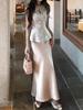 Muzi Li's Li Xin Satin Jacquard Waist-Cinched Vest & Midi Skirt Set