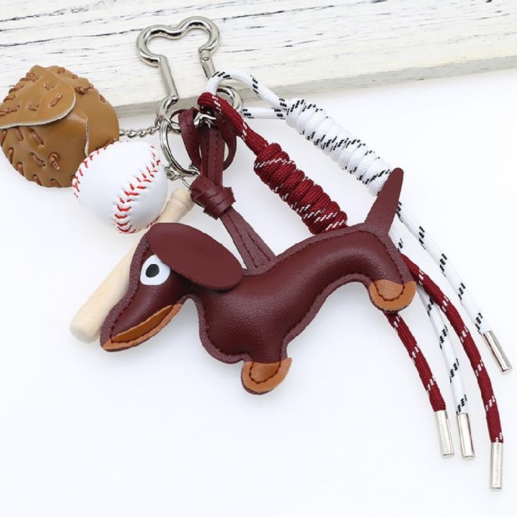 Fashion Keyholders Sausage Dog Keychain Chocolate Keyrings Creative Bag Charm PU Keychain Braided Rope Bag Pendant