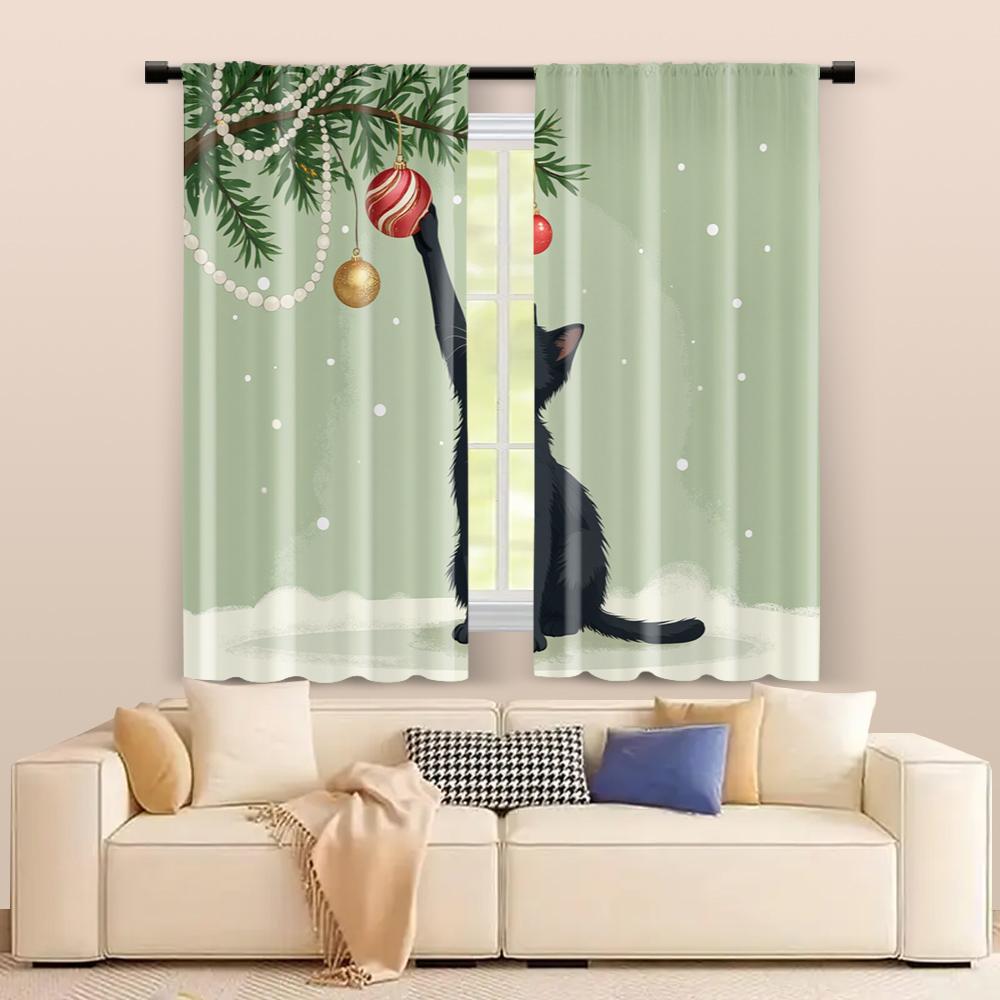 2 Pcs, Filtering Curtains (excluding Rods, Non-movable, Without Batteries) Black Cat for Use In Bedrooms and Living Rooms