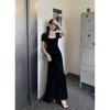 Korean version of foreign style ins new small French black dress summer women's clothing high-end temperament