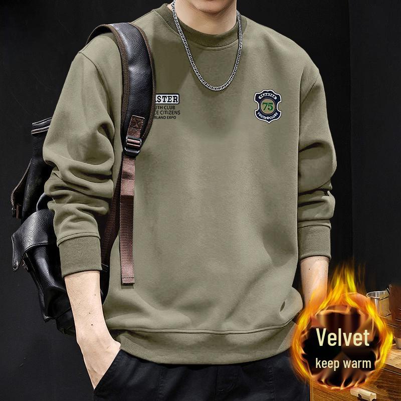Men's Thickened Velvet Sweatshirt - Winter Base Layer Shirt, Round Neck