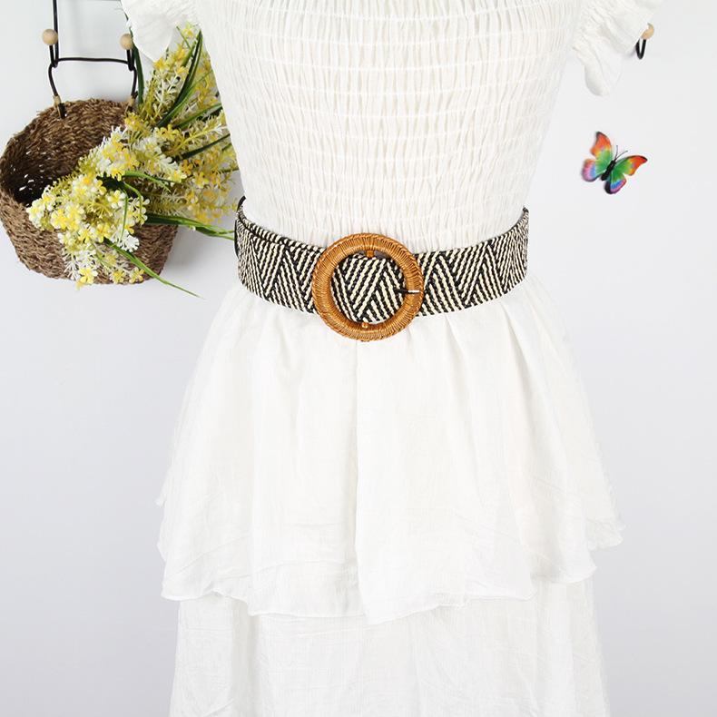 

Weave Rope Waist Bamboo Kno Imitation Woven Round Buckle Women Waist Belt Gift StyleH