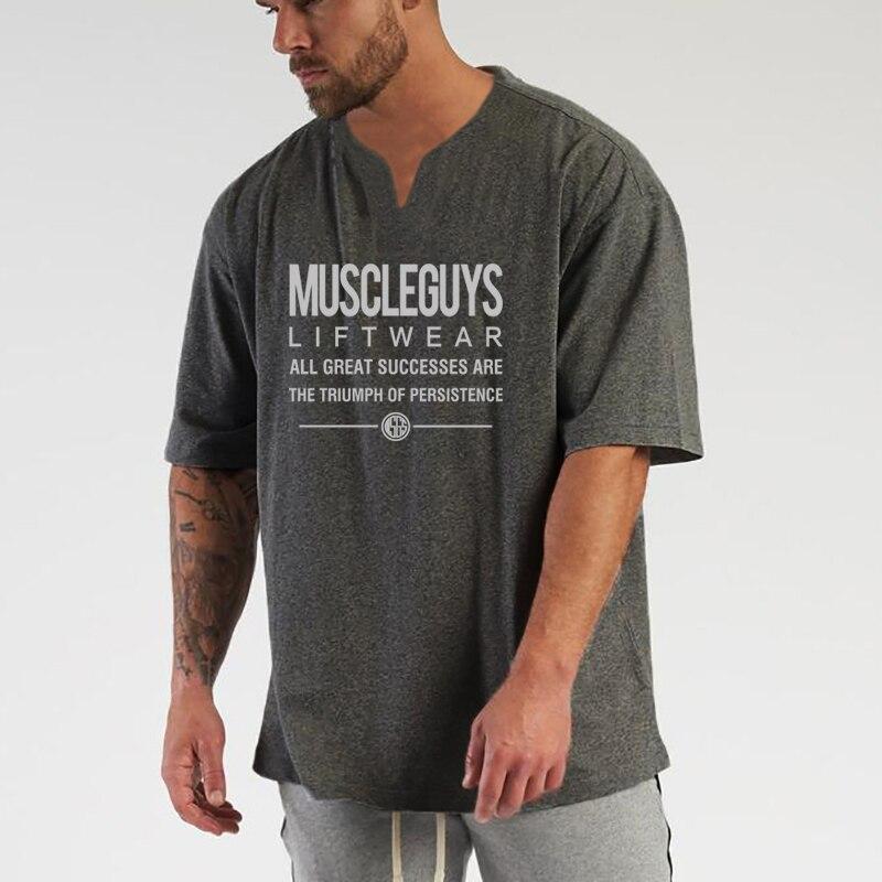 Muscleguys Summer American Style High Street Retro Casual Short-sleeved Men's Fitness Sports T Shirts
