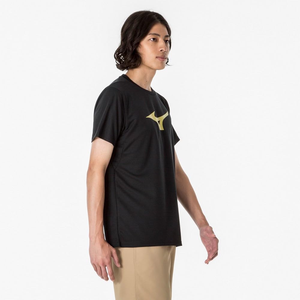 Training Wear Short Sleeve with Big and XL T-Shirt Logo, Moisture-Wicking Quick-Drying, 32MAA155, Black/Gold,