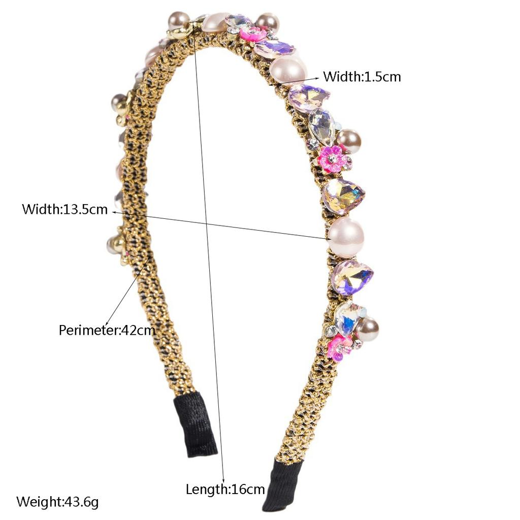Luxury Woven Gold Thread Colorful Crystal Pearl Thin Headband Baroque Water Drop Gem Hair Hoop Wedding Banquet Hair Jewelry