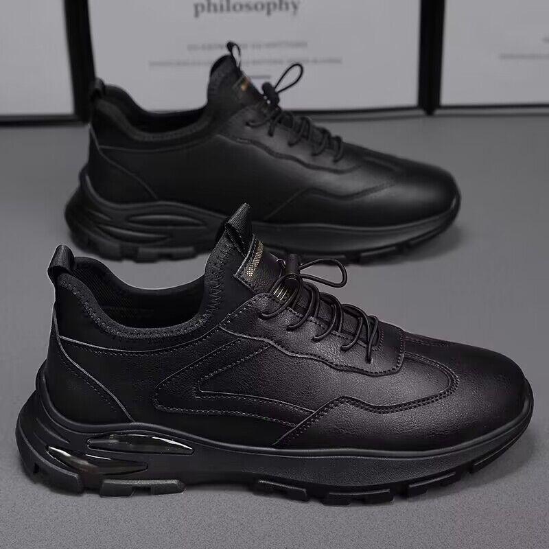 Spring Men's Shoes New Breathable Chef Shoes Leather Shoes Trendy Versatile Platform Leather Surface Sports Casual Running Dad Shoes