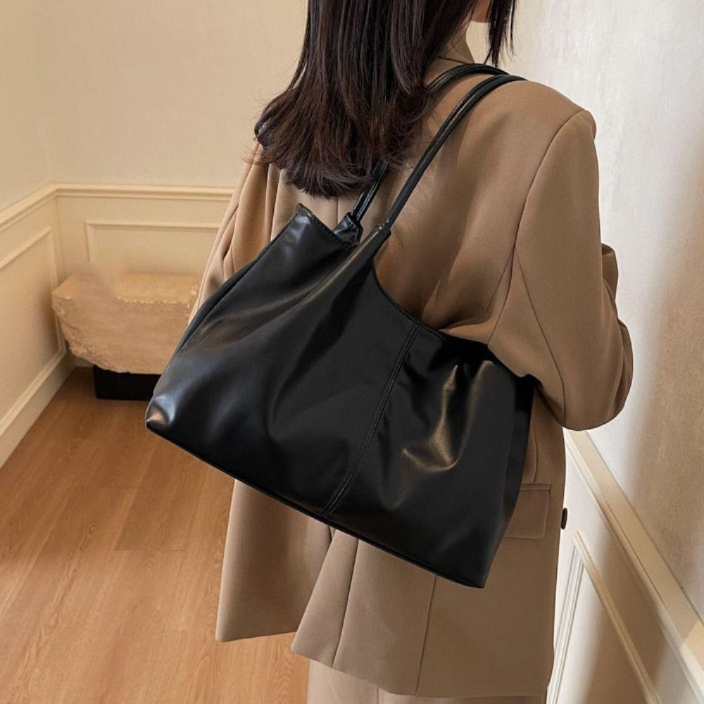 Large Capacity Underarm bag Casual Solid Tote Bag Ins PU Leather Shoulder Bag Vacation