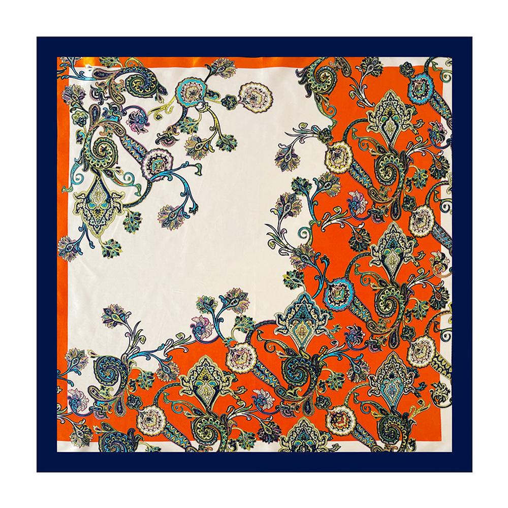 90cm Cashew-patterned scarf for women, headscarf, vintage print satin large scarf