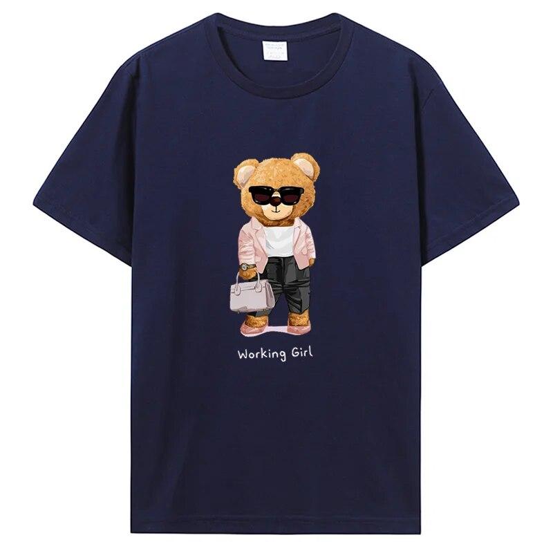 Working Girl Bear Frauen T-Shirt Unisex Unisex Student Kreativität T-Shirt Dame Cartoon Druck Harajuku Baumwolle T-Shirt Kleidung T-Shirts