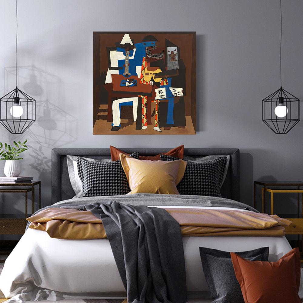 Picasso Famous Paintings "Three Musicians" Wall Art Abstract Posters and Prints for Office Living Room Home Decoration
