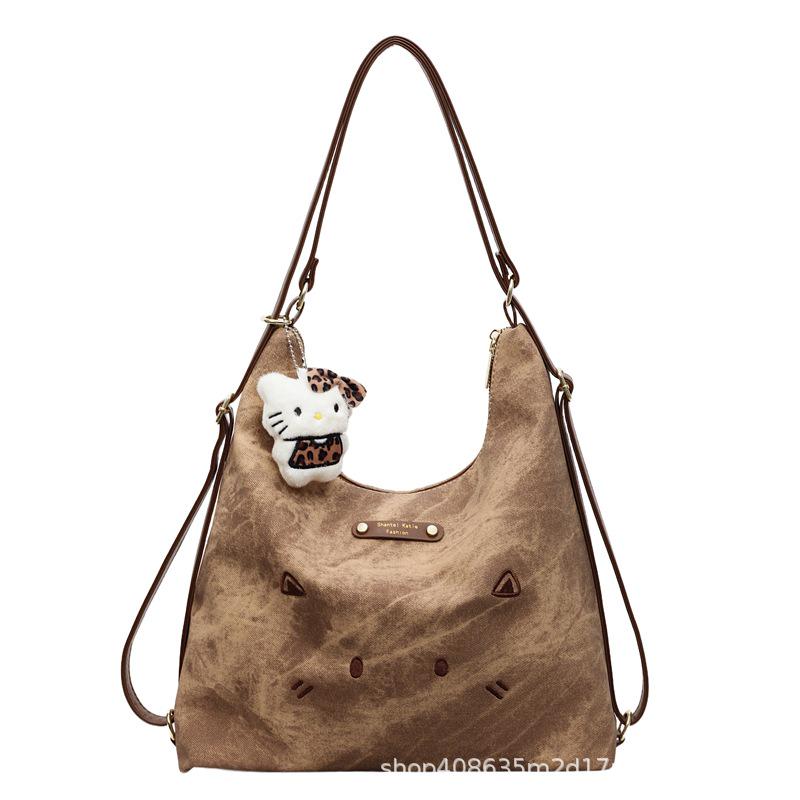 

2025 Women s Versatile Retro Large Capacity Shoulder Crossbody Backpack Tote Handbag коричневий