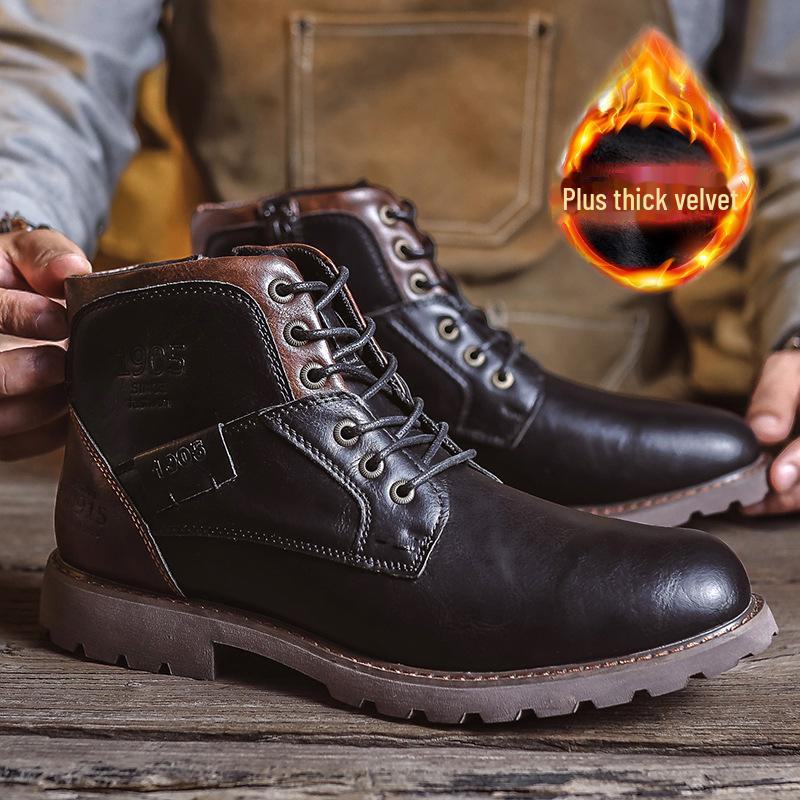 Herren-High-Top-Lederstiefel für Herbst/Winter – US-Größe, trendige mittelhohe Martin-Arbeitsstiefel im britischen Stil