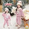 Girls' Cute Plush-Lined Hoodie & Sweatpants Set - Autumn/Winter, Thick Warm Korean Style.