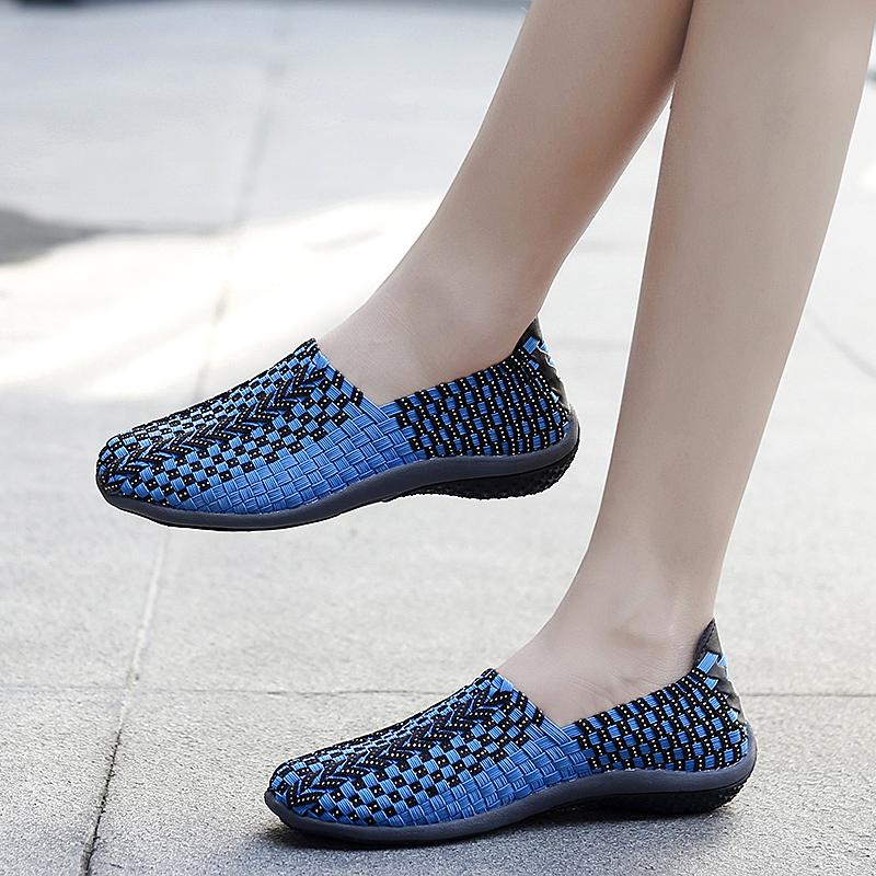 Summer Moccasin Beach Shoes Women Black Casual Weave Slip on Braided Blue Flats Sneakers Plus Size