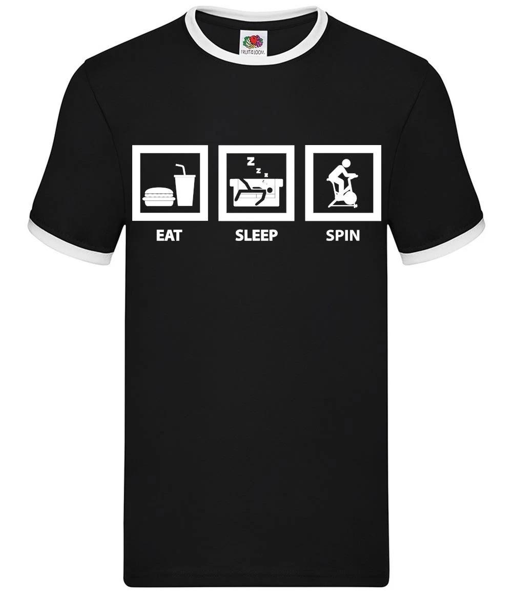 Eat Sleep Spin - Mens Ringer - Class Bike Cycling Gym Fitness Gift L