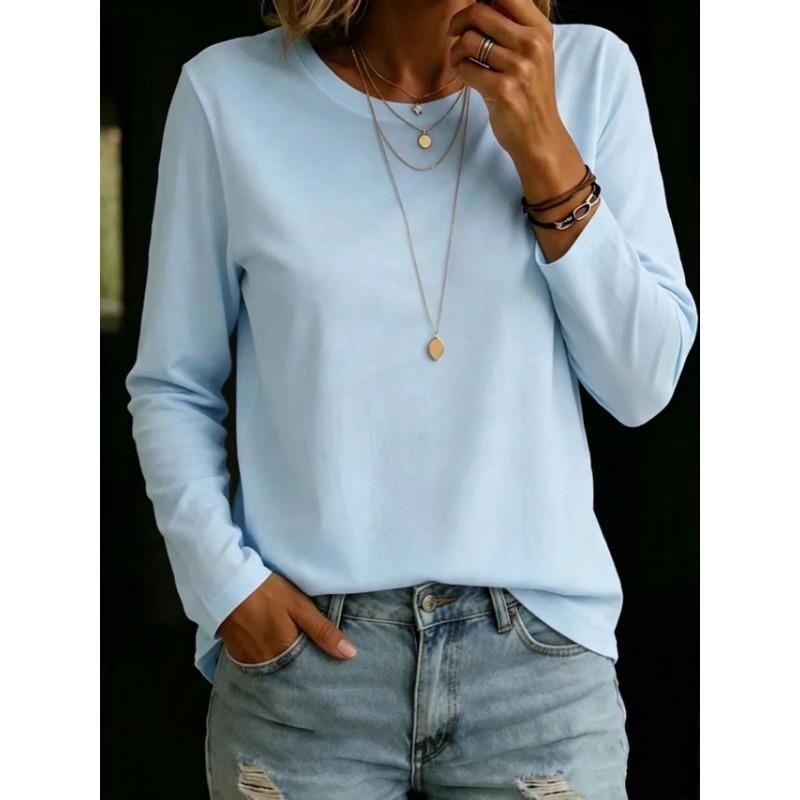 Casual Comfortable Versatile Crew Neck Long Sleeve T Shirt Top For Women