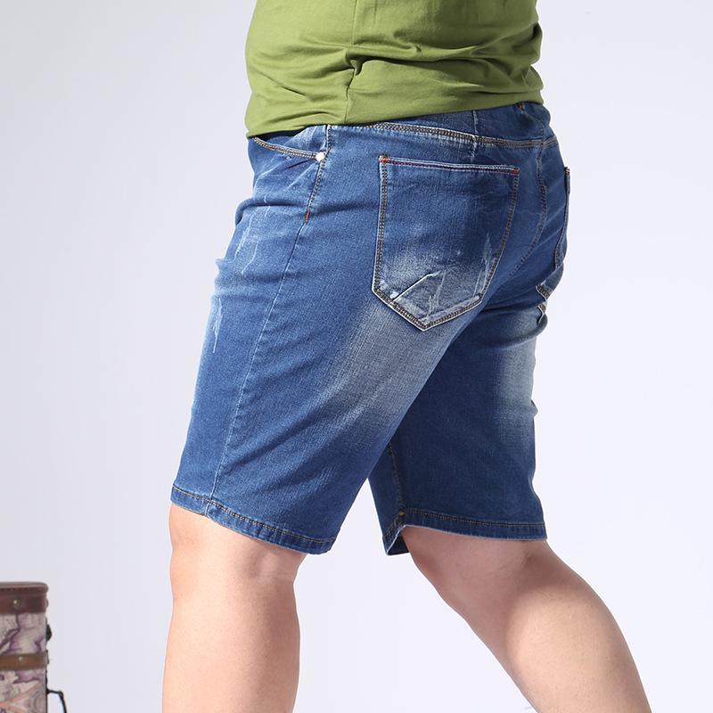 Oversized Men's Denim Shorts Men Elastic Waist Five -Point Pants Knee Length Loose Shorts Light Blue Straight Shorts Man Plus Size L -9xl